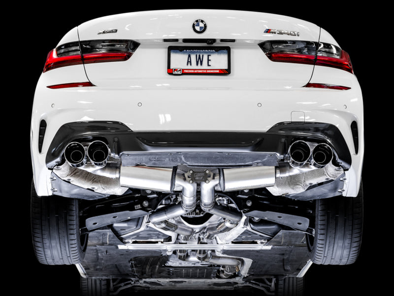 AWE Tuning 2019+ BMW M340i/M440i (G20/G22) Resonated Touring Edition Exhaust - Quad Chrome Silver Tips