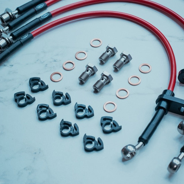For 2003-2008 Corolla E120 Red Stainless Steel SS Braid Hoses For 2003-2008 Corolla E120 Red Stainless Steel SS Braid Hoses