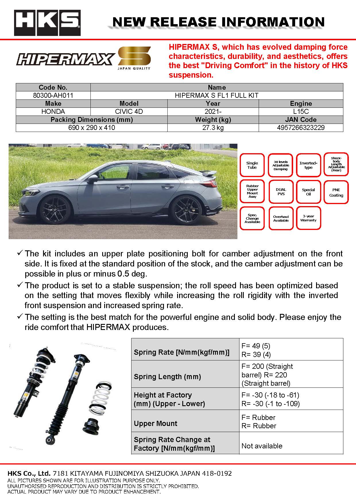 HKS 2021+ Honda Civic (FL1) Hipermax S Full Kit