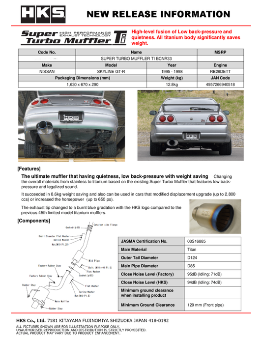 HKS SUPER TURBO MUFFLER TI BCNR33 RB26DETT