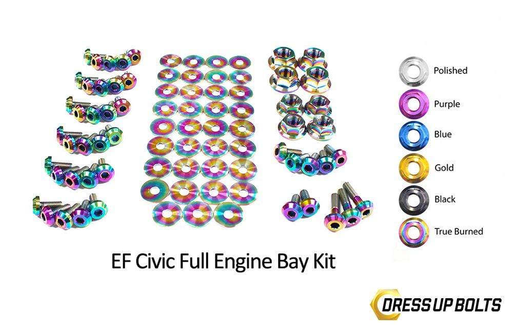 Honda Civic EF (1988-1991) Titanium Dress Up Bolts Full Engine Bay Kit - DressUpBolts.com