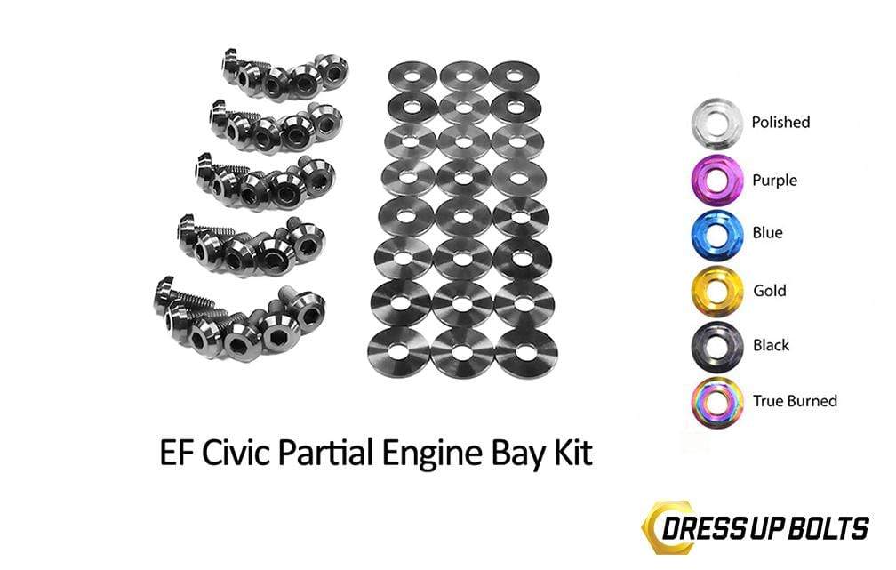 Honda Civic EF (1988-1991) Titanium Dress Up Bolts Partial Engine Bay Kit - DressUpBolts.com