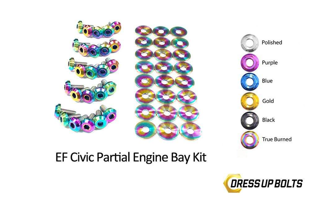 Honda Civic EF (1988-1991) Titanium Dress Up Bolts Partial Engine Bay Kit - DressUpBolts.com