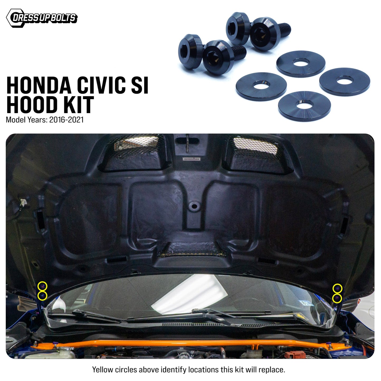 Dress Up Bolts Titanium Hardware Hood Kit - Honda Civic Si (2016-2021)