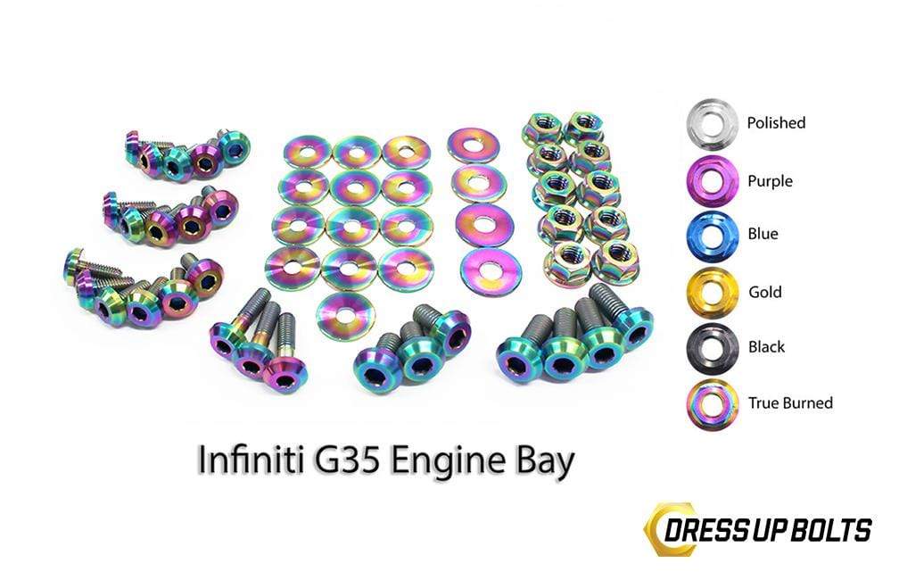 Infiniti G35 Coupe and Sedan (2003-2007) V35 Titanium Dress Up Bolts Engine Bay Kit - DressUpBolts.com