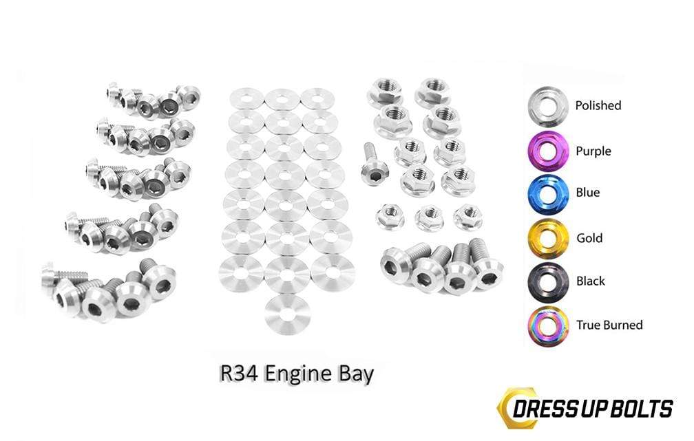 Nissan Skyline R34 (1998-2002) Titanium Dress Up Bolts Engine Bay Kit - DressUpBolts.com