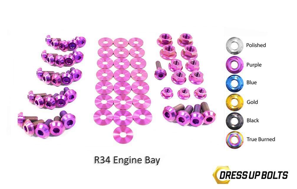 Nissan Skyline R34 (1998-2002) Titanium Dress Up Bolts Engine Bay Kit - DressUpBolts.com