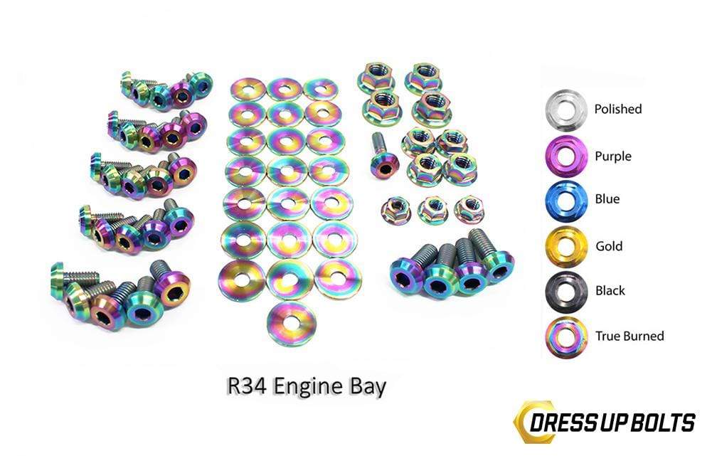 Nissan Skyline R34 (1998-2002) Titanium Dress Up Bolts Engine Bay Kit - DressUpBolts.com