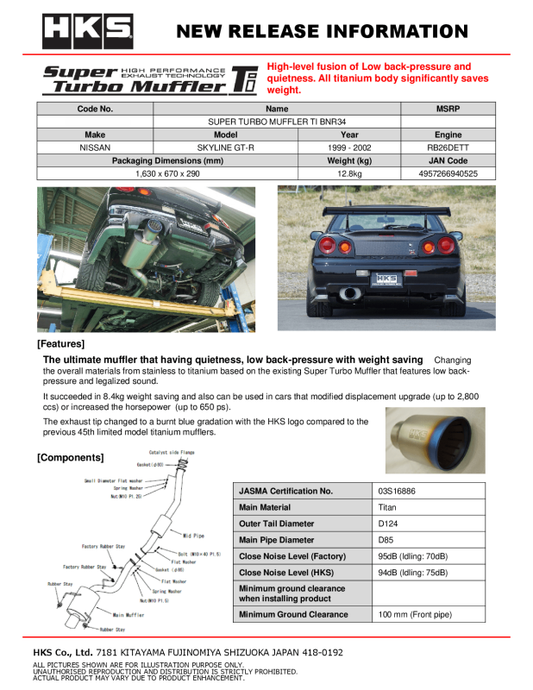 HKS SUPER TURBO MUFFLER TI BNR34 RB26DETT