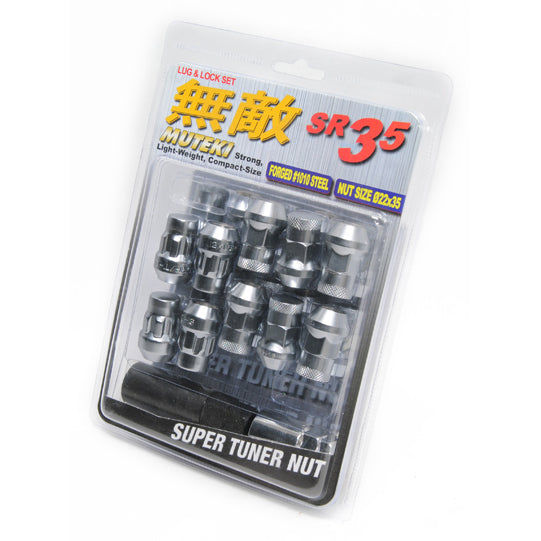 Wheel Mate Muteki SR35 Close End Lug Nuts w/ Lock Set - Satin Silver 12x1.25 35mm