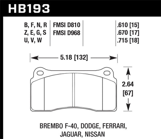 Hawk Dodge / Ferrari Front & Rear / Ferrari / Jaguar / Nissan Front DTC-30 Race Brake Pads