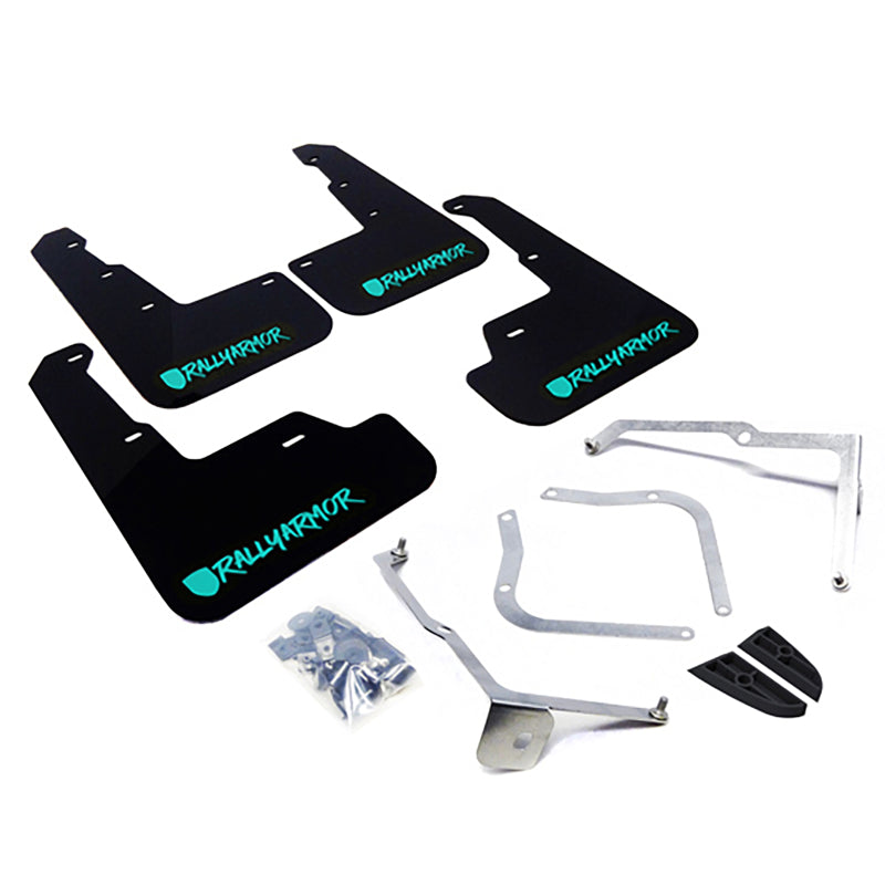 Rally Armor 15-21 Subaru WRX/STI (Sedan ONLY) Black UR Mud Flap w/ Teal Altered Font Logo