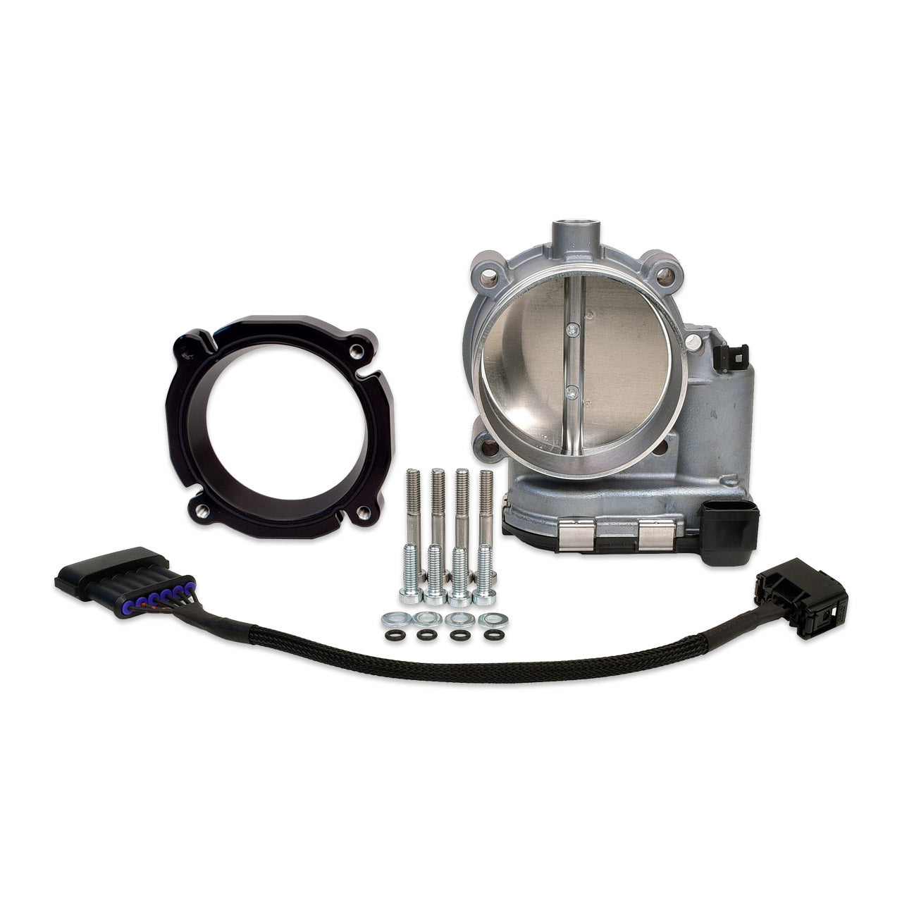 IAG Bosch 82mm Throttle Body & Adapter Package For Subaru STI Process West Intake Manifolds; Black Finish.