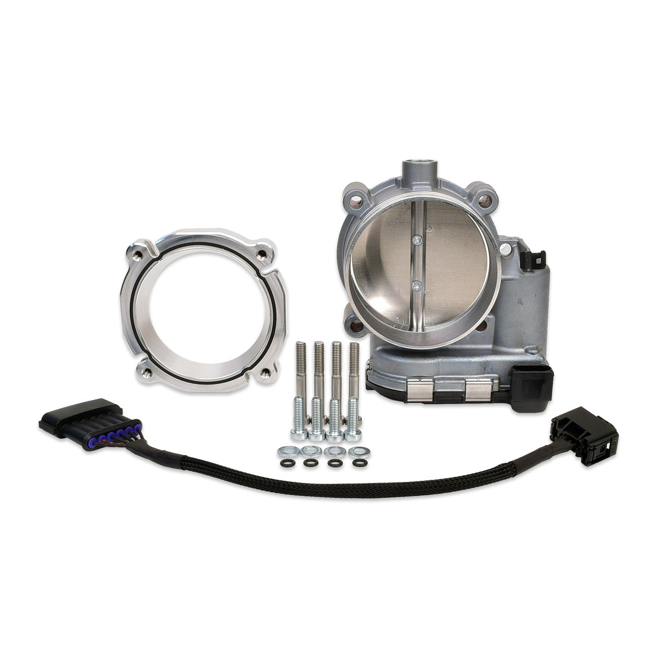 IAG Bosch 82mm Throttle Body & Adapter Package For Subaru STI Process West Intake Manifolds; Silver Finish.