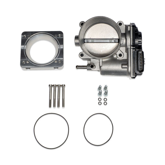 IAG Big Bore 76mm Throttle Body With Electronics And Adapter Package For OEM Subaru STI / Cosworth Intake Manifold; Silver Finish.