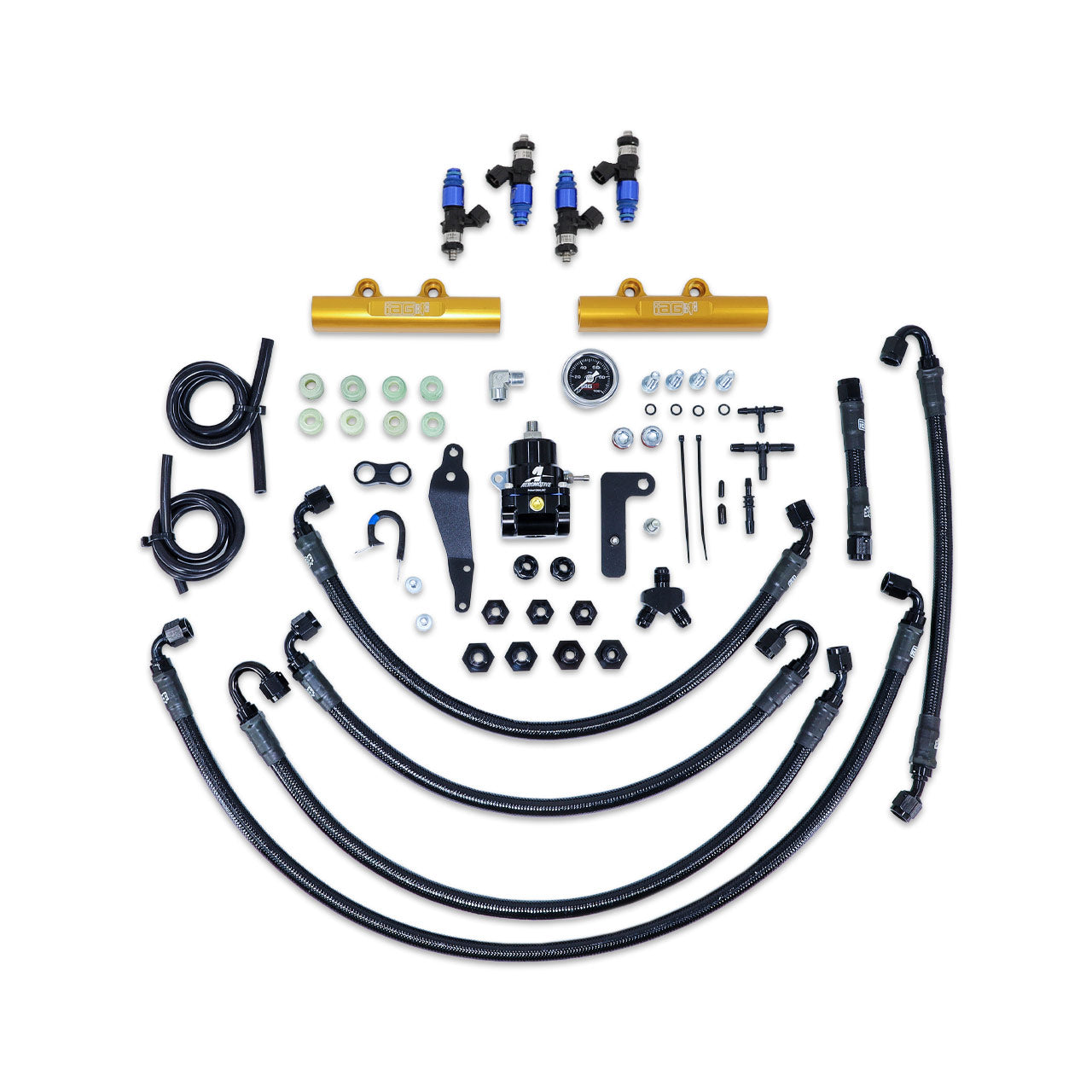 IAG PTFE Fuel System Kit W/ FIC Injectors Aeromotive FPR IAG Fuel Rails For 08-14 WRX 08-21 STI (Gold)