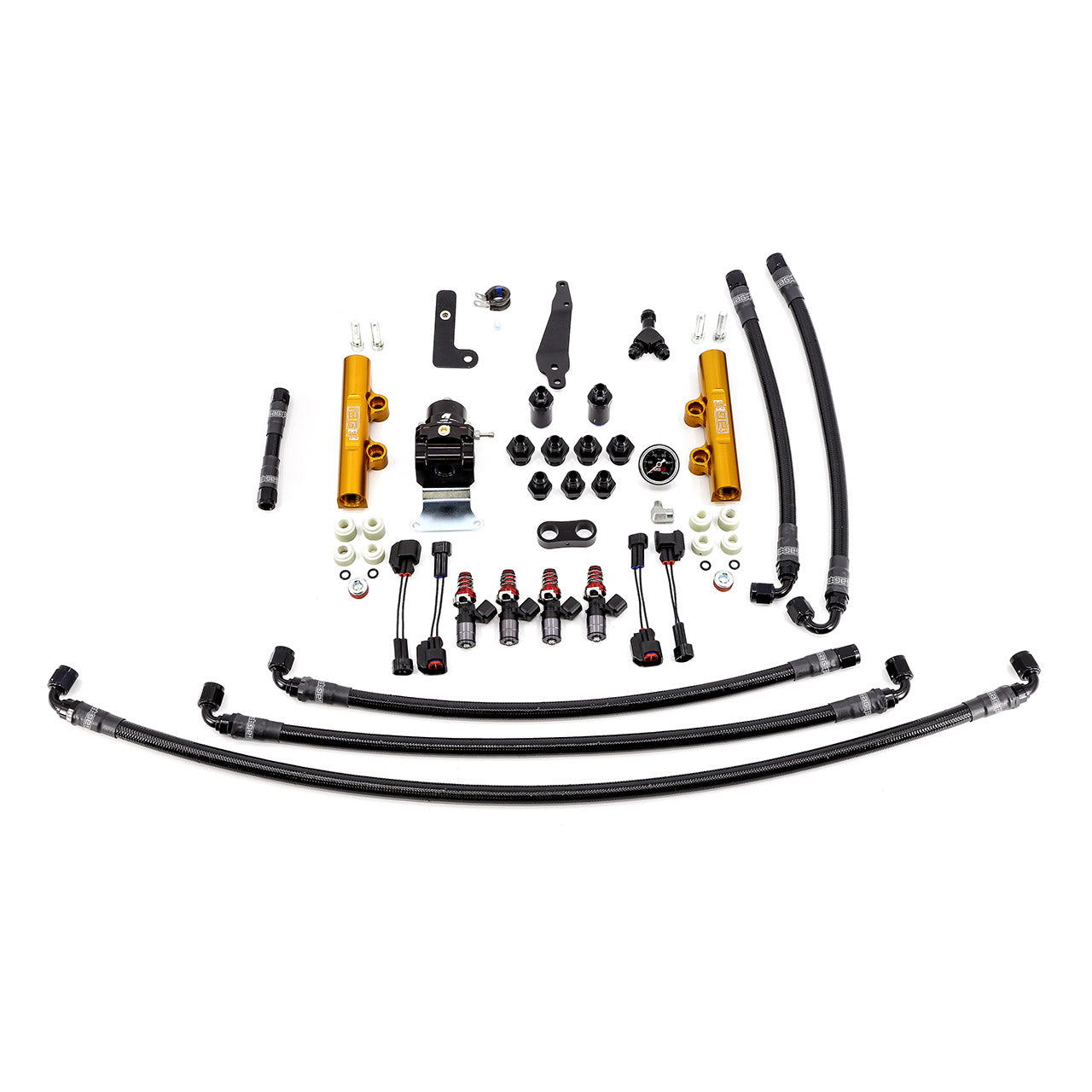 IAG PTFE Fuel System Kit With Injectors Lines FPR Fuel Rails For 2008-21 STI (Gold/1050cc).