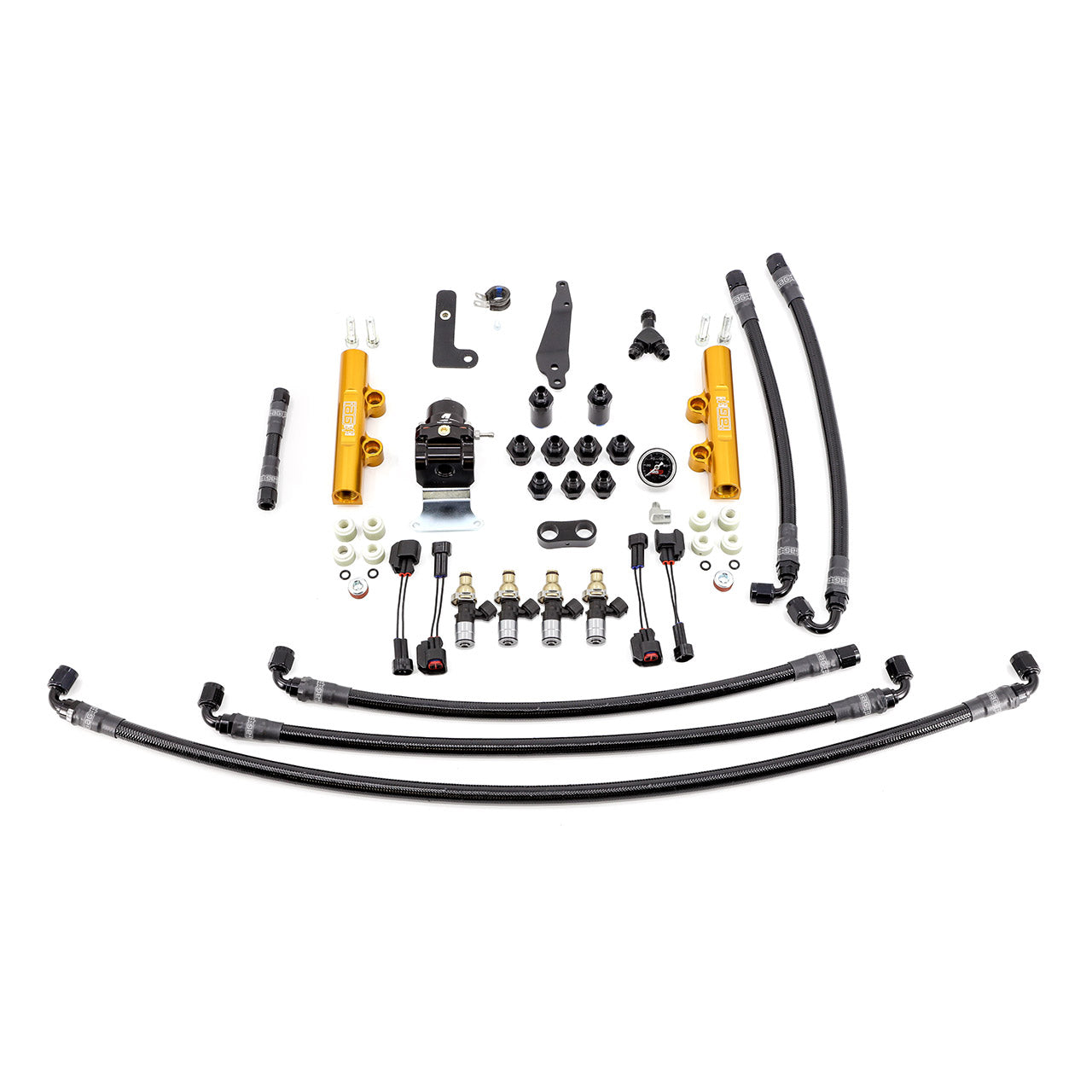 IAG PTFE Fuel System Kit With Injectors Lines FPR Fuel Rails For 2008-21 STI (Gold/2600cc).