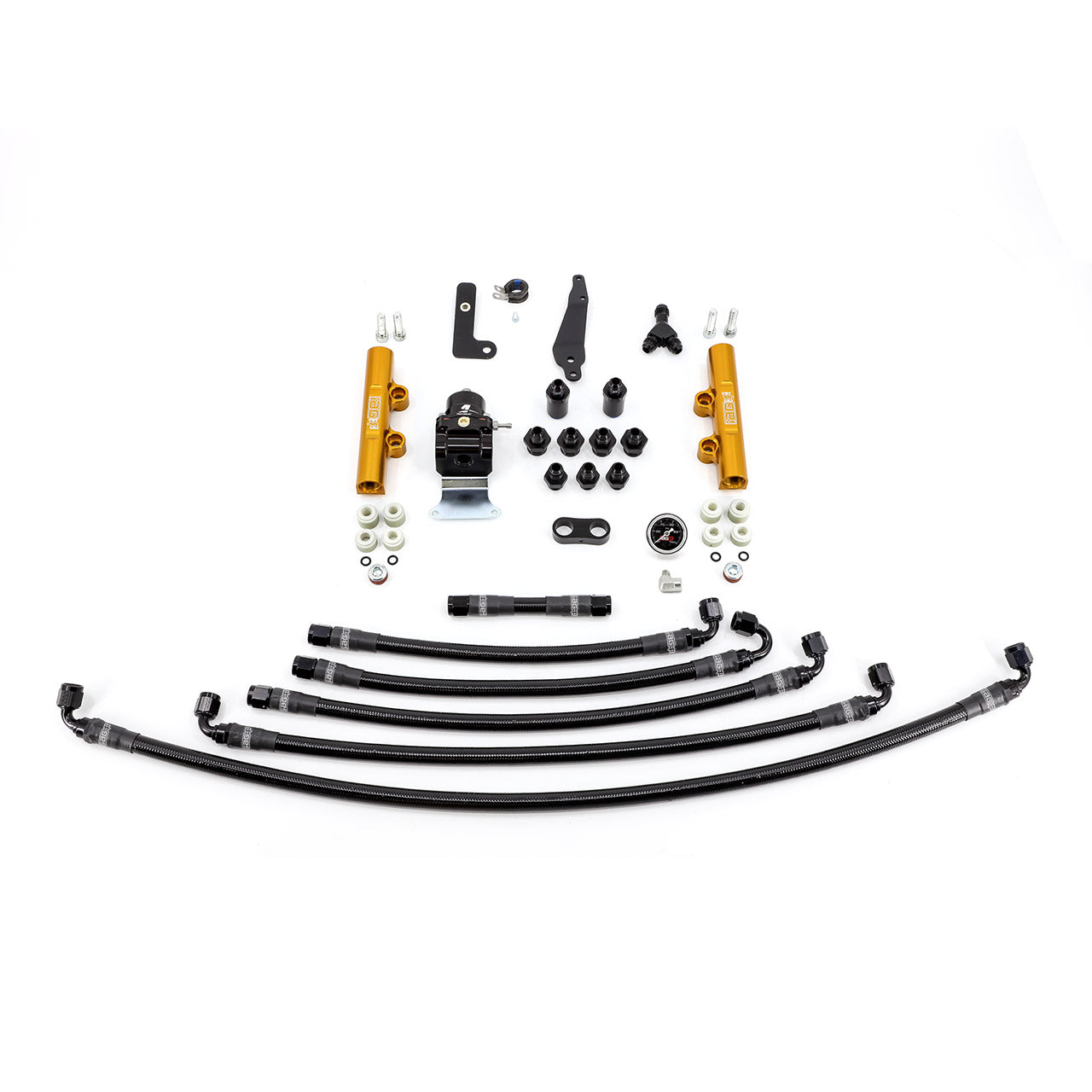 IAG PTFE Fuel System Kit With Lines FPR And Fuel Rails For 08-21 Subaru STI (Gold).