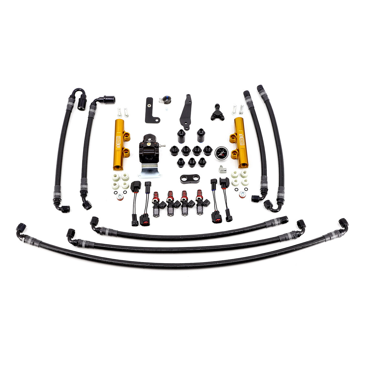 IAG PTFE Flex Fuel System Kit With Injectors Lines FPR Fuel Rails For 08-21 STI (Gold/1050cc).