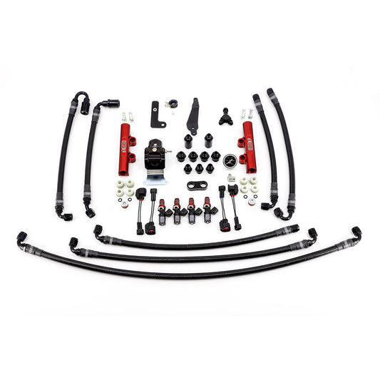 IAG PTFE Flex Fuel System Kit With Injectors Lines FPR Fuel Rails For 08-21 STI (Red/1050cc).