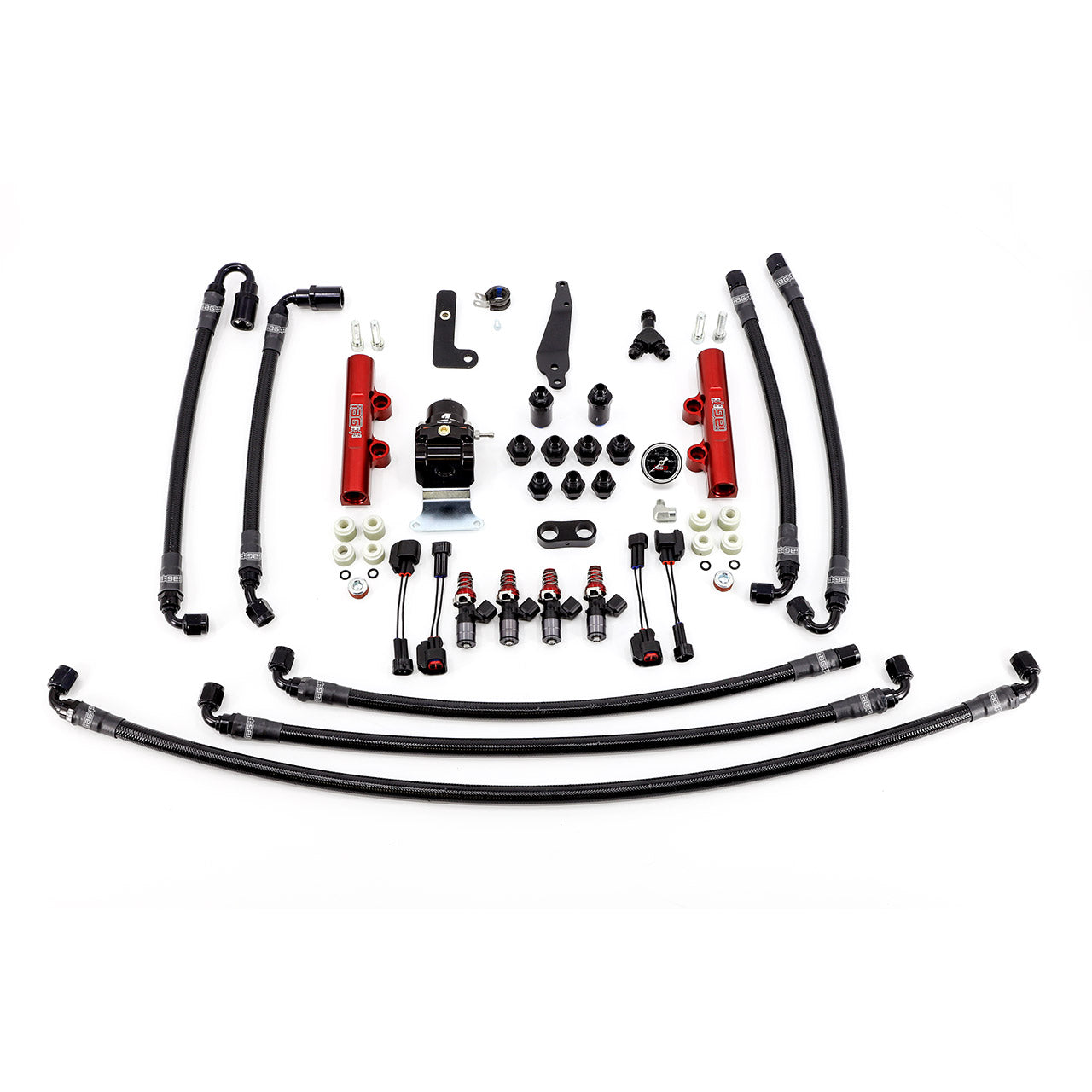 IAG PTFE Flex Fuel System Kit With Injectors Lines FPR Fuel Rails For 08-21 STI (Red/1300cc).