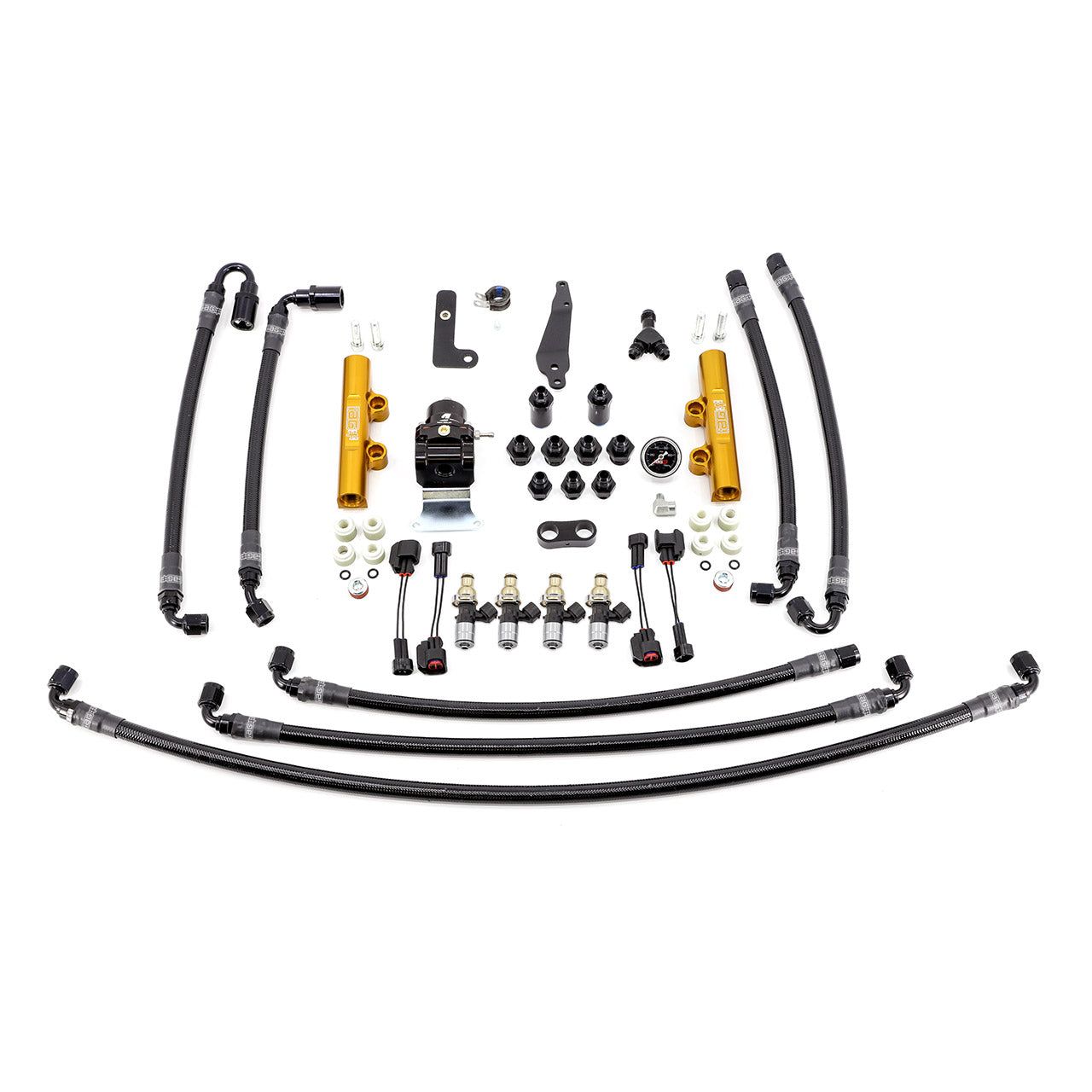 IAG PTFE Flex Fuel System Kit With Injectors Lines FPR Fuel Rails For 08-21 STI (Gold/2600cc).