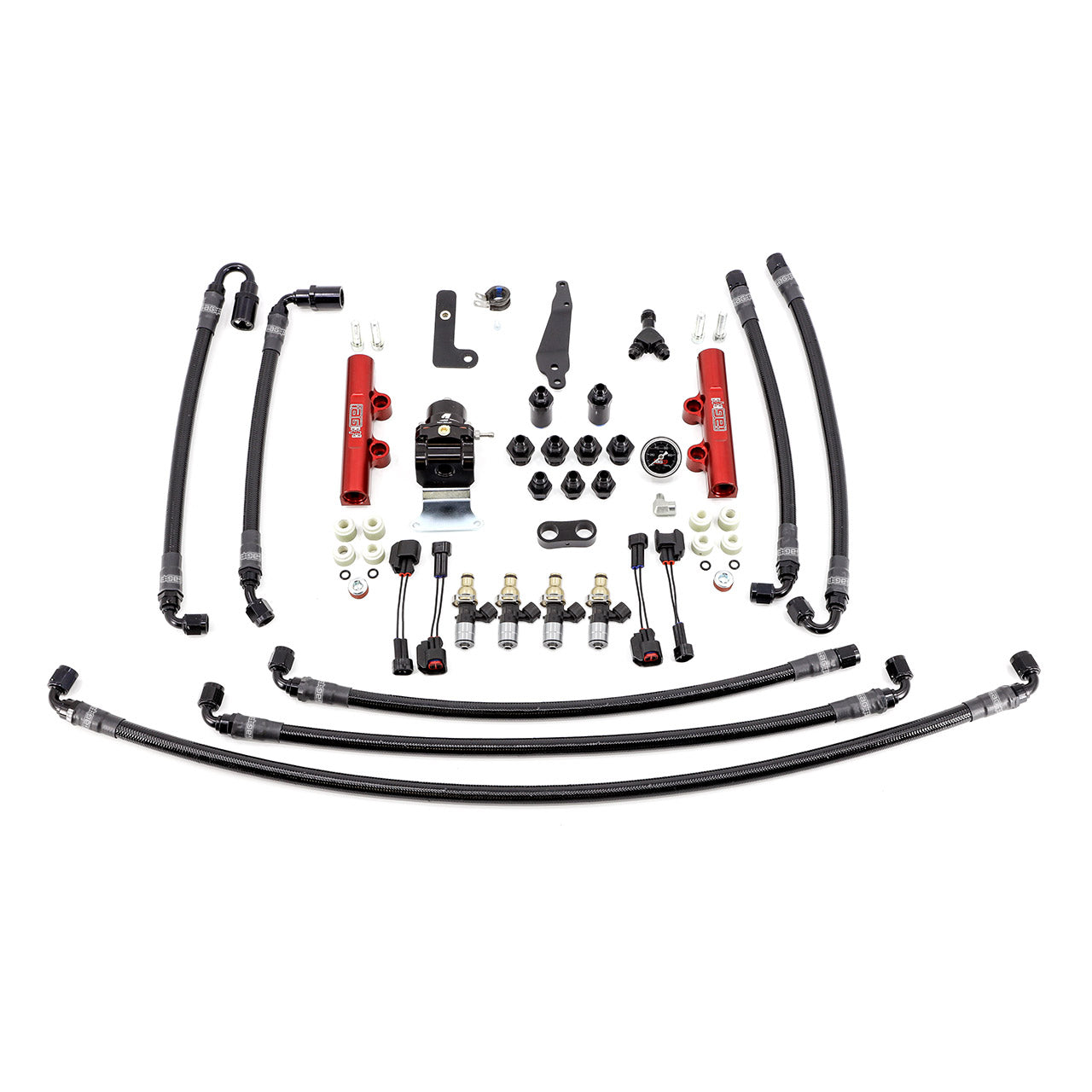 IAG PTFE Flex Fuel System Kit With Injectors Lines FPR Fuel Rails For 08-21 STI (Red/2600cc).