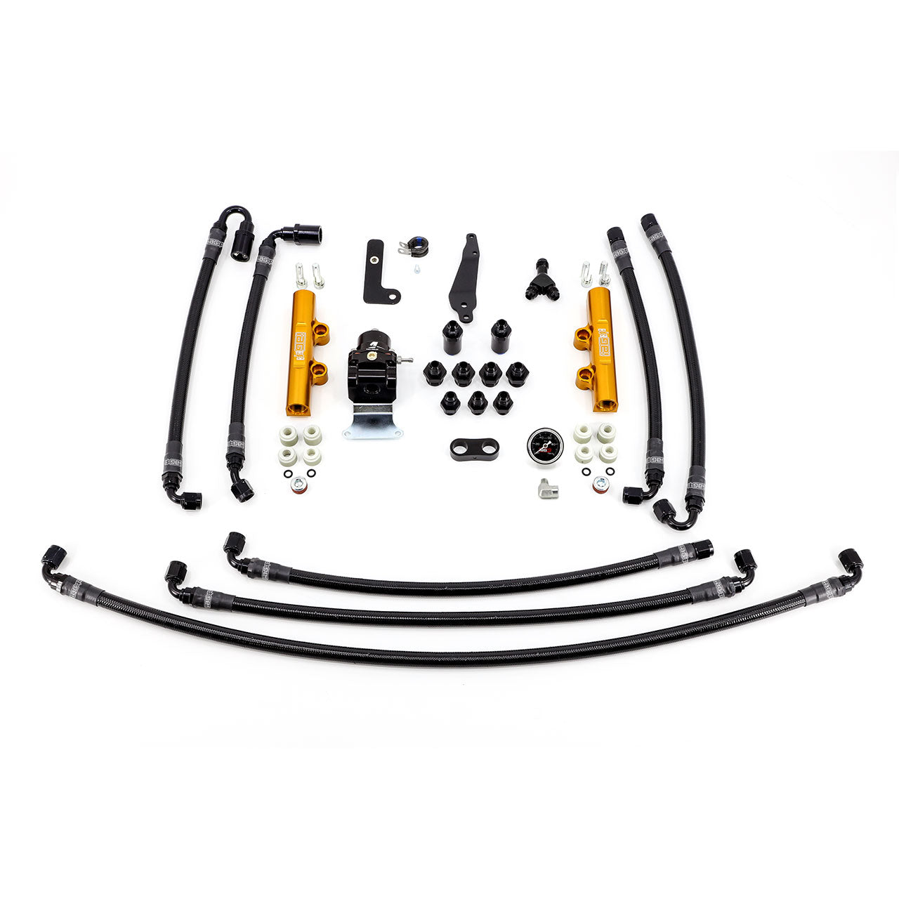 IAG PTFE Flex Fuel System Kit With Lines FPR And Gold Fuel Rails For 2008-21 Subaru STI.