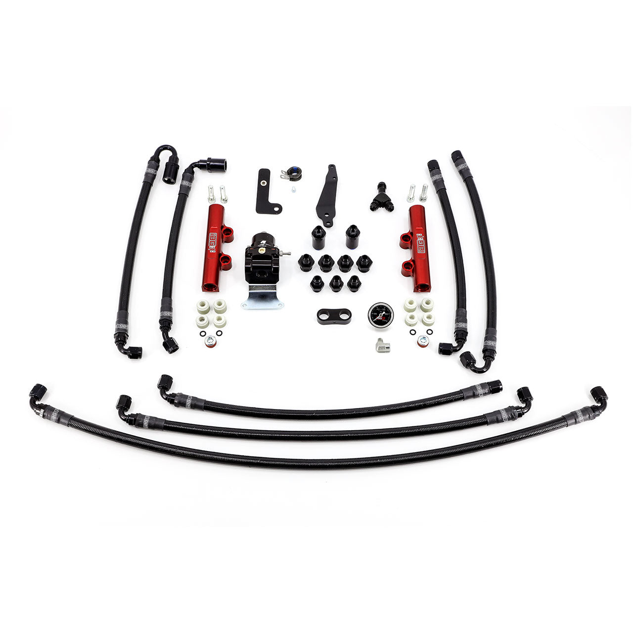 IAG PTFE Flex Fuel System Kit With Lines FPR And Red Fuel Rails For 2008-21 Subaru STI.