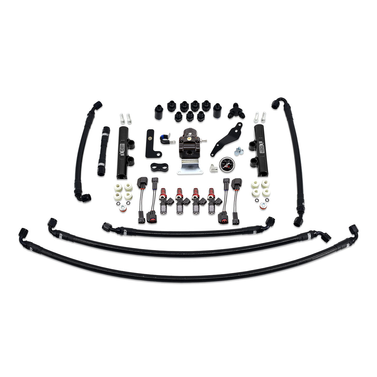 IAG PTFE Fuel System Kit With Injectors Lines FPR Fuel Rails For 2008-14 WRX (Black/1050cc).