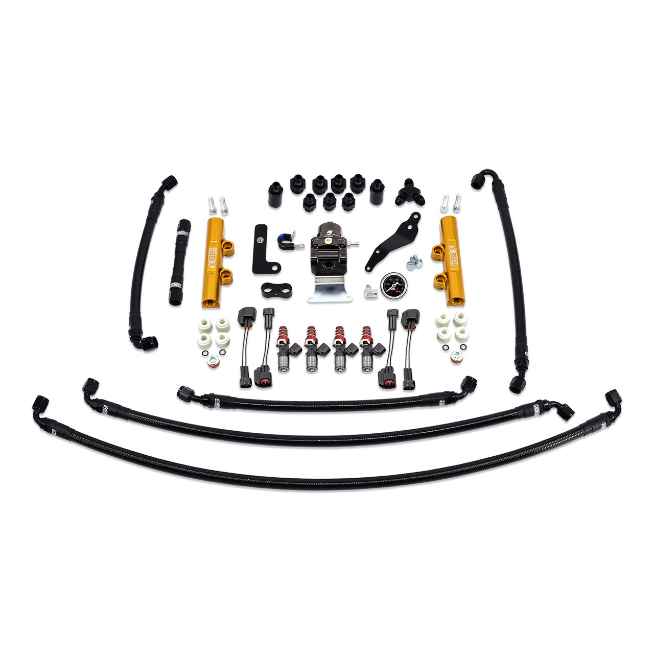 IAG PTFE Fuel System Kit With Injectors Lines FPR Fuel Rails For 2008-14 WRX (Gold/1050cc).