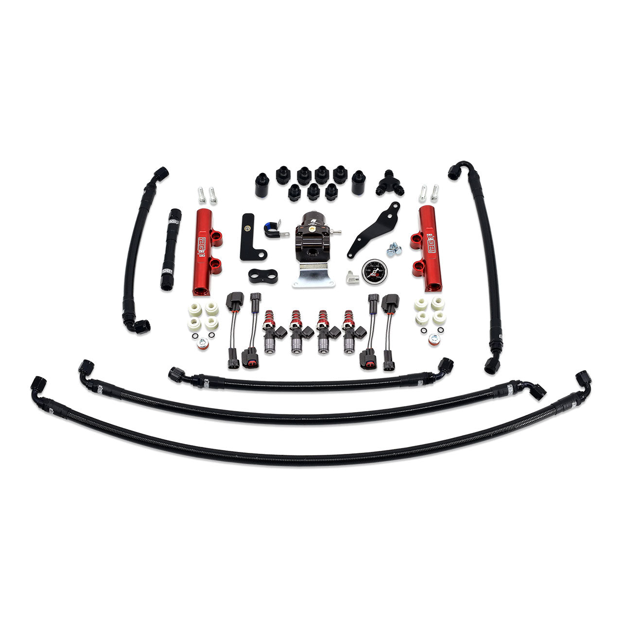 IAG PTFE Fuel System Kit With Injectors Lines FPR Fuel Rails For 2008-14 WRX (Red/1300cc).