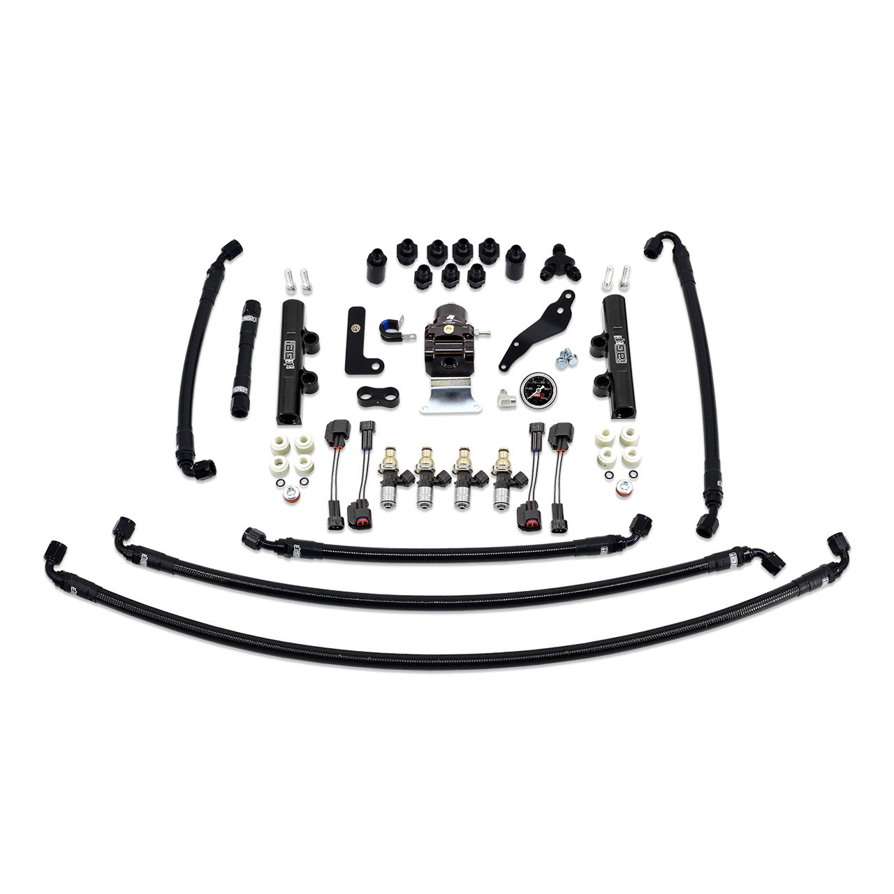 IAG PTFE Fuel System Kit With Injectors Lines FPR Fuel Rails For 2008-14 WRX (Black/2600cc).