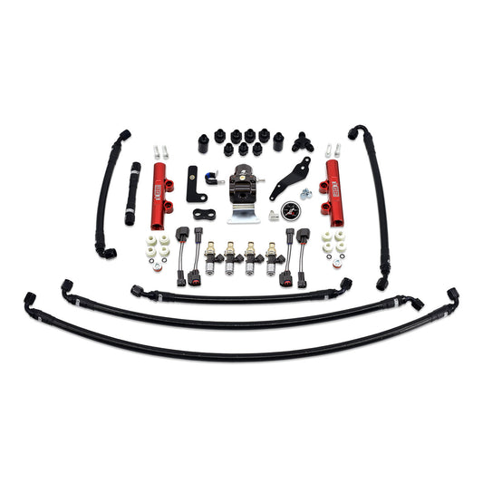 IAG PTFE Fuel System Kit With Injectors Lines FPR Fuel Rails For 2008-14 WRX (Red/2600cc).