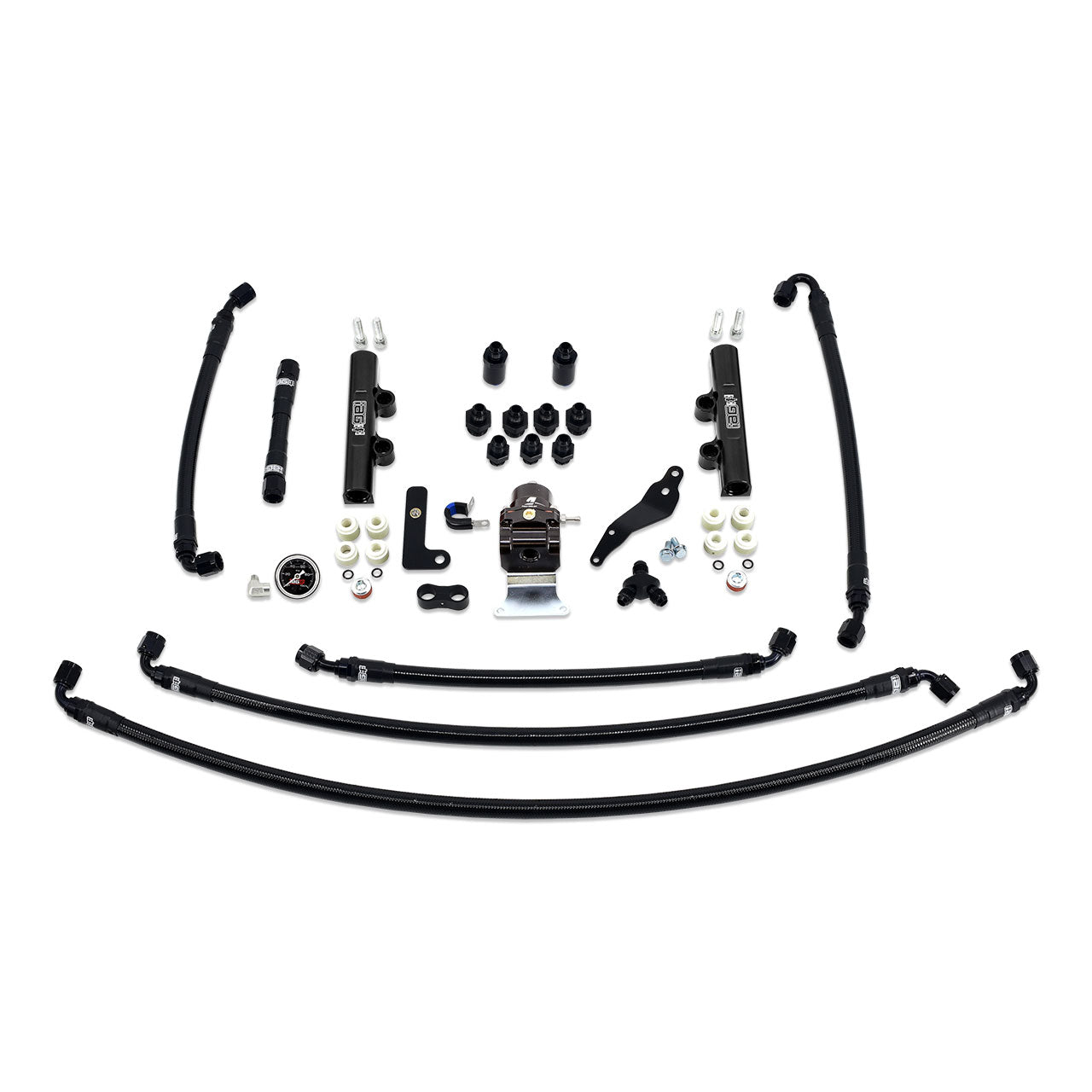 IAG Performance PTFE Fuel System Kit With Lines FPR Black Fuel Rails For 2008-14 WRX.