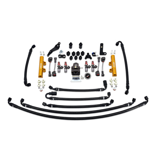 IAG PTFE Flex Fuel System Kit With Injectors Lines FPR Fuel Rails For 08-14 WRX (Gold/1300cc).