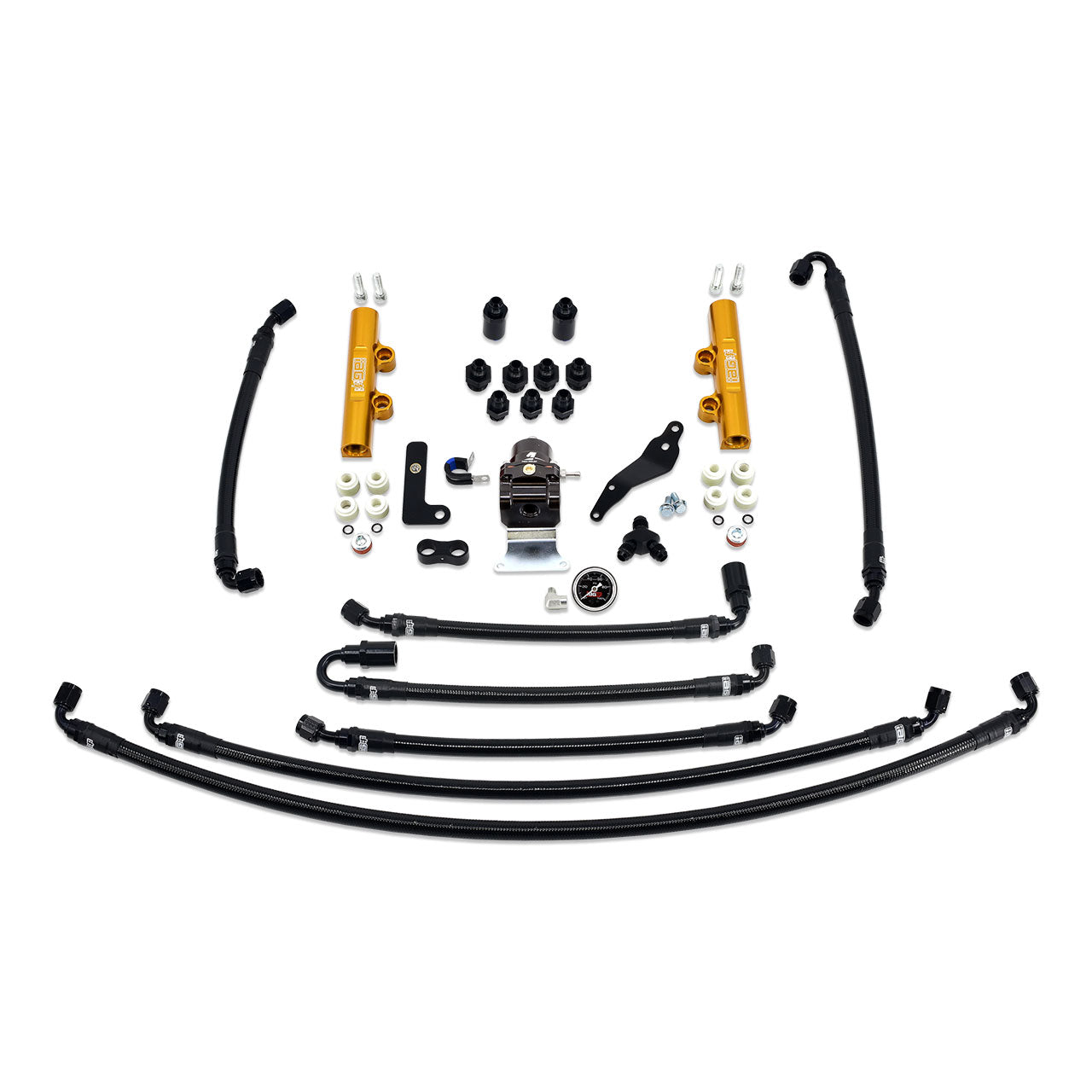 IAG PTFE Flex Fuel System Kit With Lines FPR Gold Fuel Rails For 08-14 WRX.