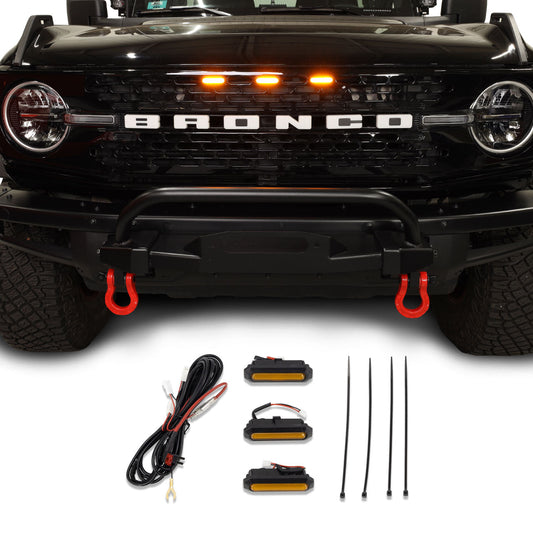 IAG I-Line 3pc Amber Grille Light Kit For High End Grill (Badlands Wildtrak First Edition) For 2021+ Ford Bronco