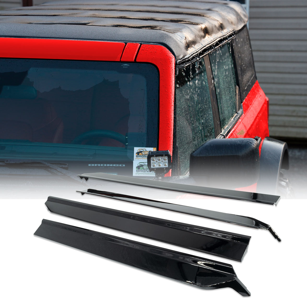 IAG I-Line 4pc Rain Deflector Visor System 2021+ Ford Bronco Four Door-Bright Black