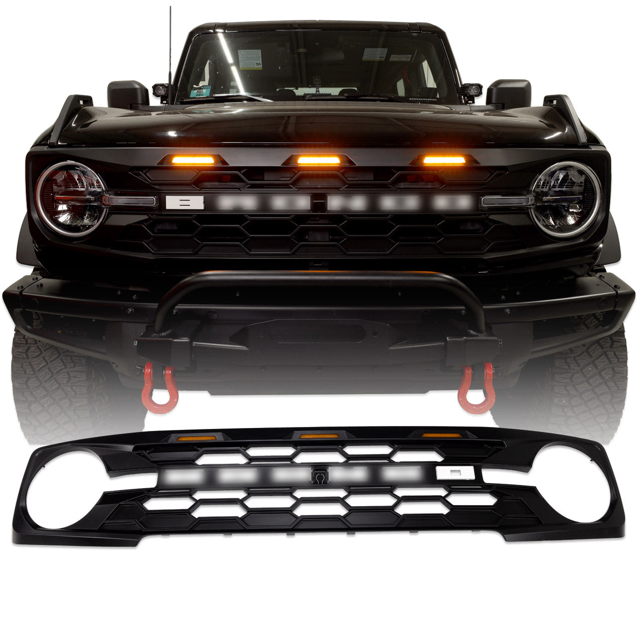 IAG I-Line Para-Hex Style Front Grille Matte Black With Lights 2021+ Ford Bronco