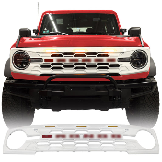 IAG I-Line Para-Hex Style Front Grille Gloss White With Lights 2021+ Ford Bronco