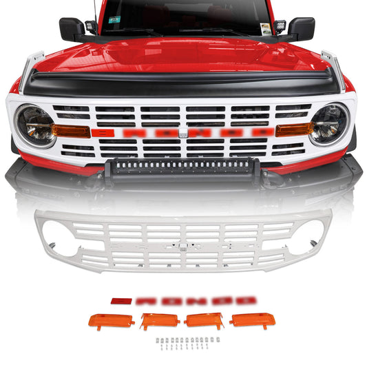 IAG I-Line Vintage Grille Gloss White With Red Lettering For 2021+ Ford Bronco