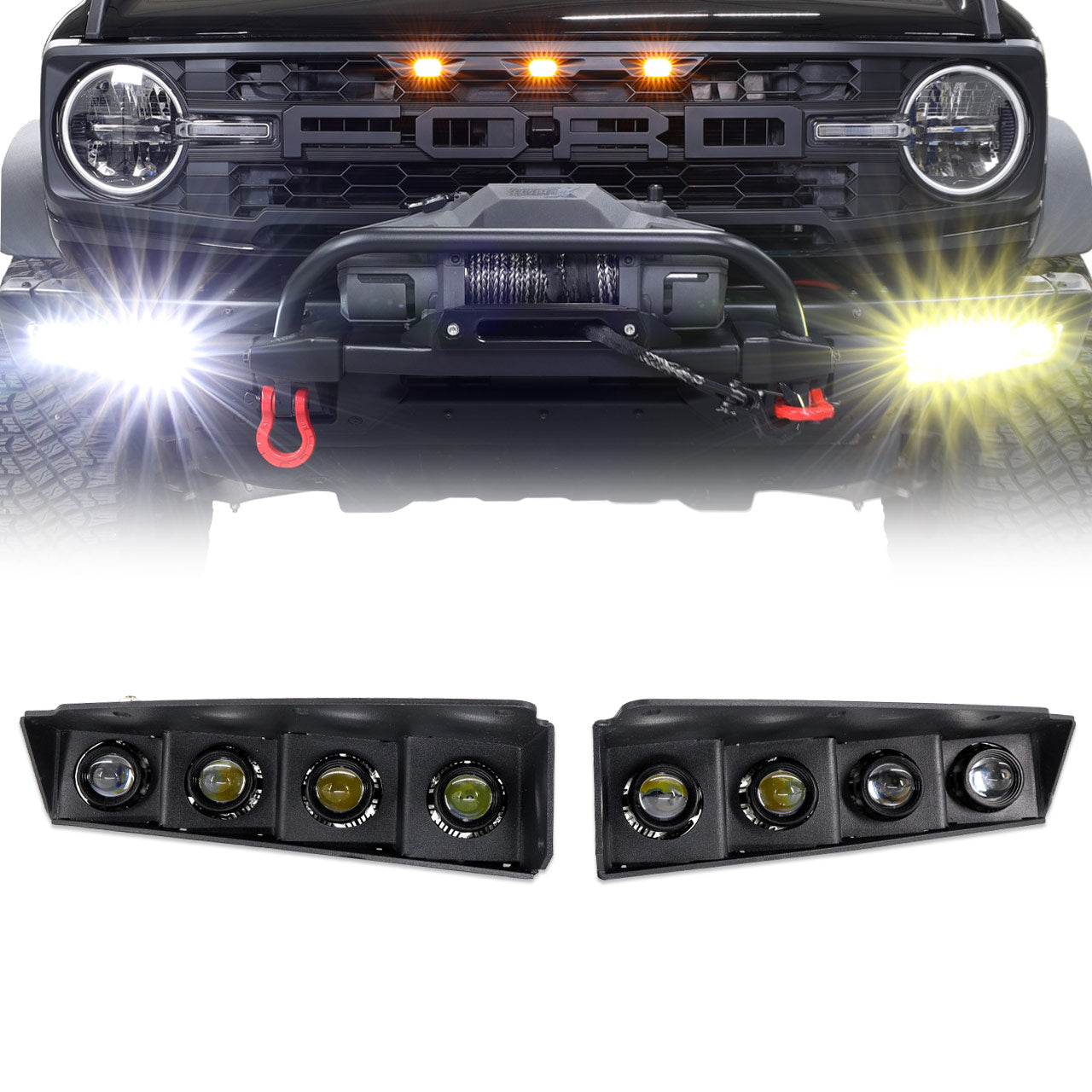 IAG I-Line 4 Lamp Fog Light Kit For Use With Modular Bumper And 6 Way Aux Switch Panel 2021+ Ford Bronco