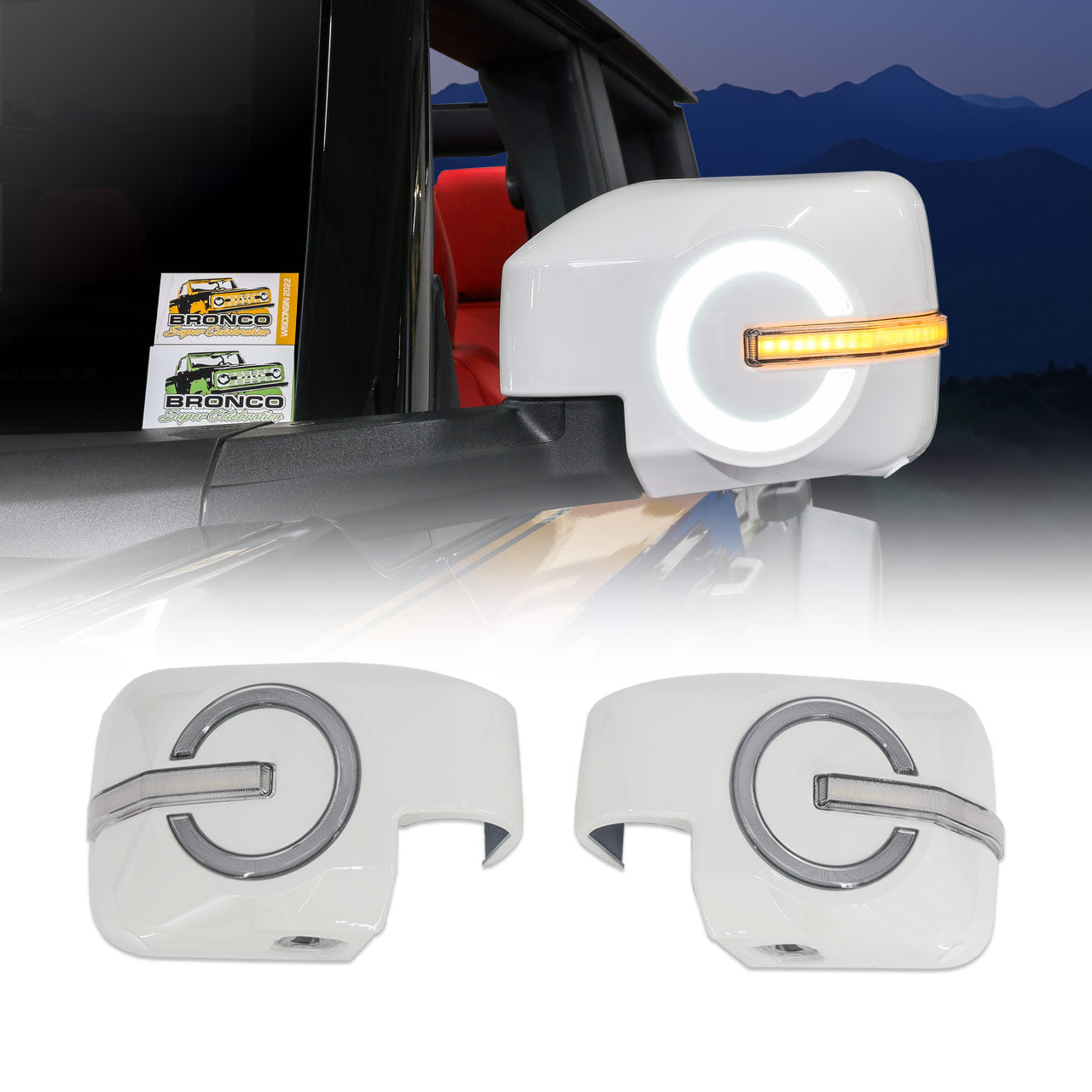 IAG I-Line Side Mirror Lighted Cap For 2021+ Ford Bronco In Gloss White Finish