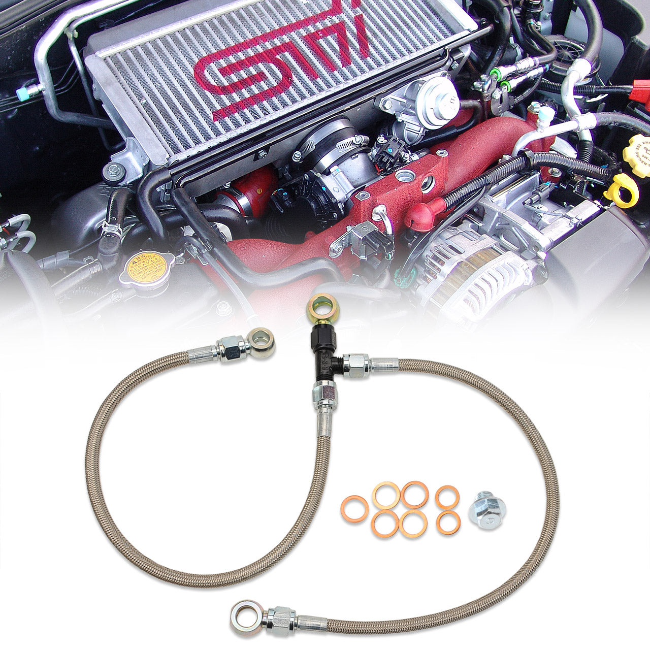 IAG Stock Location Turbo Oil Feed & AVCS Line For 2006-14 Subaru WRX 04-21 STI 05-09 LGT 04-08 FXT.