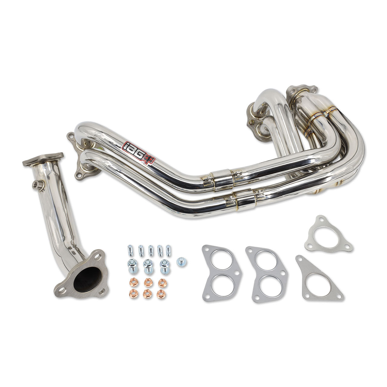 IAG Performance Unequal Length 3-Bolt Header & Uppipe For 02-14 WRX 04-21 STI 05-09 LGT 04-08 FXT.